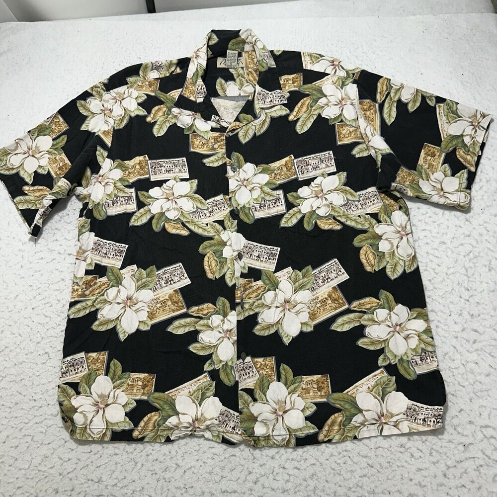 Kona Kai Trading Co. Men's XL Hawaiian Button Up Shirt Floral Postcard Pattern